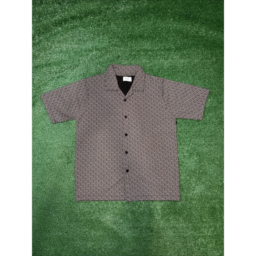 Public Supply NYC Button Down Oversized Short Sleeve Shirt‎ Tan Black Size Small